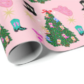 Modern Pink Cowgirl Western Boots Christmas Tree Geschenkpapier (Rolleneckpunkt)