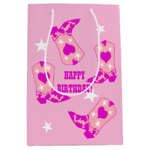 Modern Pink Cowgirl Western Boots Happy Birthday Mittlere Geschenktüte