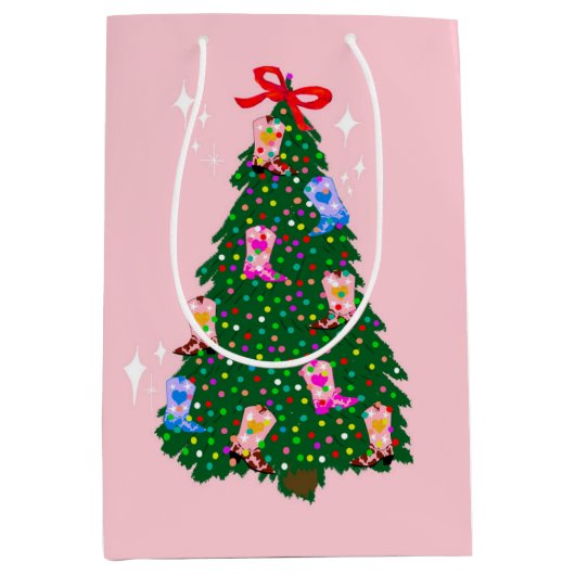 Modern Pink Cowgirl Western Boots Weihnachten Mittlere Geschenktüte (Vorderseite)