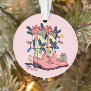 Modern Pink Cowgirl Western Boots Weihnachten Ornament