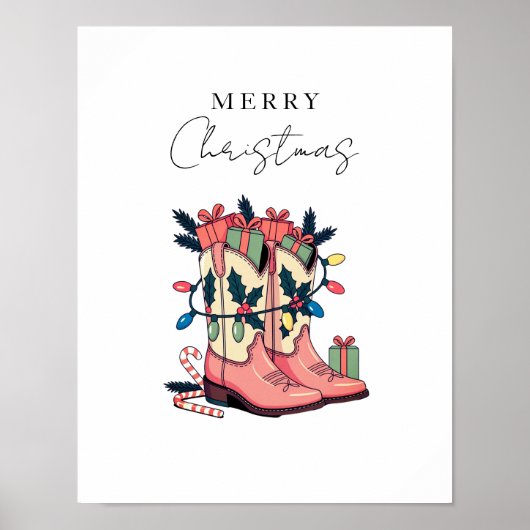 Modern Pink Cowgirl Western Boots Weihnachten Poster (Vorne)