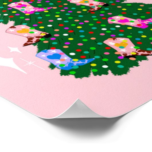 Modern Pink Cowgirl Western Boots Weihnachten Poster (Ecke)