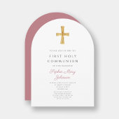 Modern Pink Cross Girl Heiliger Kommunionbogen Einladung