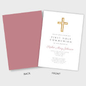 Modern Pink Cross Religious Girl First Communion Einladung