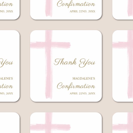 Modern Pink Cross Thank You Confirmation Quadratischer Aufkleber