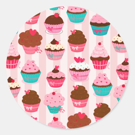 Modern Pink Cupcakes Girly Runder Aufkleber (Vorderseite)