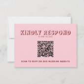 Modern Pink Deep Red Retro Unique QR Code Wedding  RSVP Karte (Vorderseite)