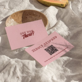 Modern Pink Deep Red Retro Unique QR Code Wedding  RSVP Karte