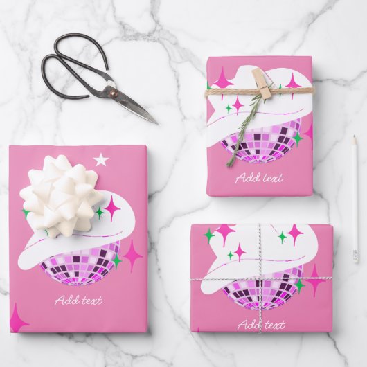 Modern Pink Disco Cowgirl Cowboy Geschenkpapier Set (Vorderseite)