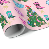 Modern Pink Disco Cowgirl Rodeo Weihnachtsbaum Geschenkpapier (Rolleneckpunkt)