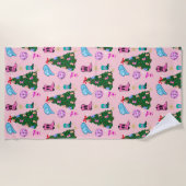 Modern Pink Disco Cowgirl Rodeo Weihnachtsbaum Strandtuch (Vorderseite)