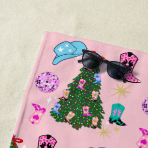 Modern Pink Disco Cowgirl Rodeo Weihnachtsbaum Strandtuch