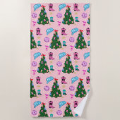 Modern Pink Disco Cowgirl Rodeo Weihnachtsbaum Strandtuch (Vorderseite)
