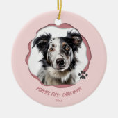 Modern Pink Dog Erste Weihnachten Keramik Ornament (Vorne)