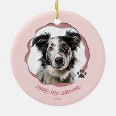 Modern Pink Dog Erste Weihnachten Keramik Ornament (Hinten)