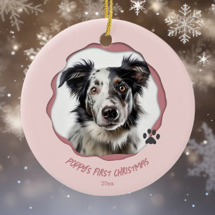 Modern Pink Dog Erste Weihnachten Keramik Ornament