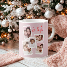 Modern Pink “Fa La La” Multi Photo Christmas  Kaffeetasse