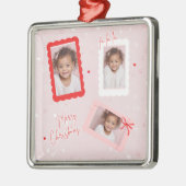 Modern Pink “Fa La La” Multi Photo Christmas Ornament Aus Metall (Links)