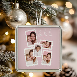 Modern Pink “Fa La La” Multi Photo Christmas Ornament Aus Metall