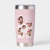 Modern Pink “Fa La La” Multi Photo Christmas Thermobecher (Vorderseite)
