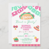 Modern Pink Fiesta Taco Bout Ein Party zum Geburts Einladung (Vorderseite)