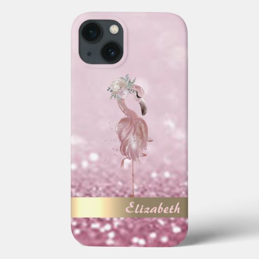 Modern Pink Flamingo Blume Glitzer Bokeh Case-Mate iPhone Hülle (Rückseite)