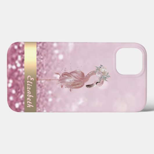Modern Pink Flamingo Blume Glitzer Bokeh Case-Mate iPhone Hülle (Rückseite (Horizontal))