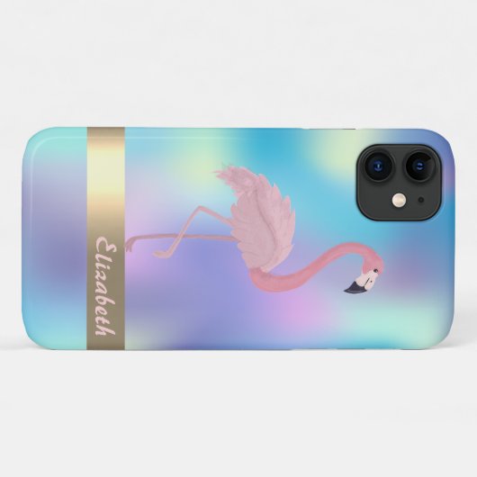 Modern Pink Flamingo Holographic Case-Mate iPhone Hülle (Rückseite (Horizontal))