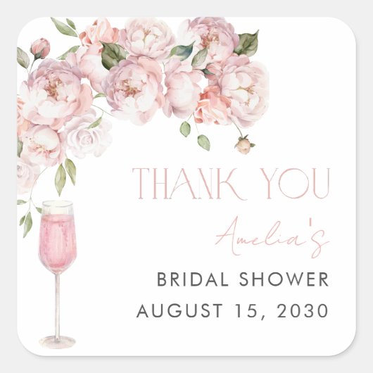 Modern Pink Floral Brautparty Danke Quadratischer Aufkleber (Vorderseite)