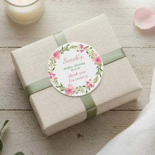 Modern Pink Floral Brautparty Danke Runder Aufkleber