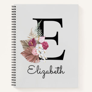 Modern Pink Floral Initial E Notizblock