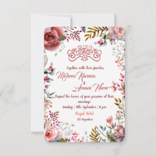 Modern Pink Floral Muslim Wedding Einladung