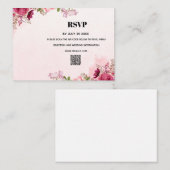 Modern Pink Floral QR Code Wedding RSVP Card Mitteilungskarte (Vorne/Hinten)