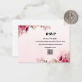 Modern Pink Floral QR Code Wedding RSVP Card Mitteilungskarte (Vorderseite/Rückseite Beispiel)