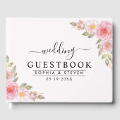 Modern Pink Floral Wedding Party with Golden Touch Gästebuch (Vorderseite)
