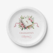 Modern Pink Flower Baptism Paper Plate Pappteller (Vorderseite)