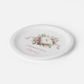 Modern Pink Flower Baptism Paper Plate Pappteller (Schrägansicht)