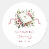 Modern Pink Flower Baptism Sticker (Vorderseite)