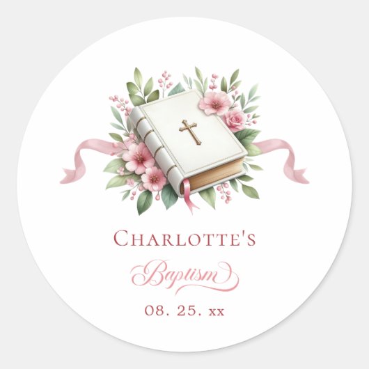 Modern Pink Flower Baptism Sticker (Vorderseite)