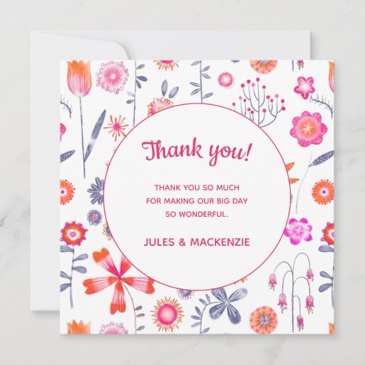 Modern Pink Flower Garden Boho Danke Karte (Vorderseite)