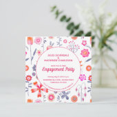 Modern Pink Flower Garden Boho Verlobung Einladung (Stehend Vorderseite)