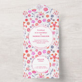 Modern Pink Flower Garden Boho Wedding All In One Einladung (Innen Boden)