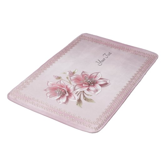 Modern Pink Flowers Bath Mat Badematte (Schrägansicht)