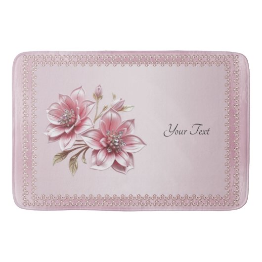 Modern Pink Flowers Bath Mat Badematte (Vorderseite)
