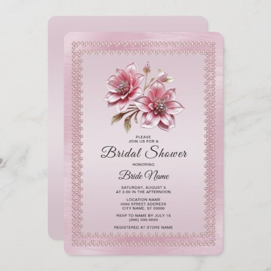 Modern Pink Flowers Bridal Shower Invitation Einladung (Vorne/Hinten)