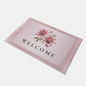 Modern Pink Flowers Doormat Fußmatte (Schrägansicht)