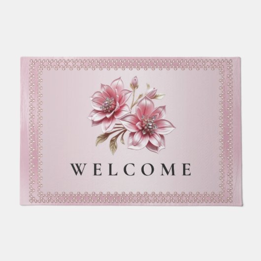 Modern Pink Flowers Doormat Fußmatte (Vorderseite)