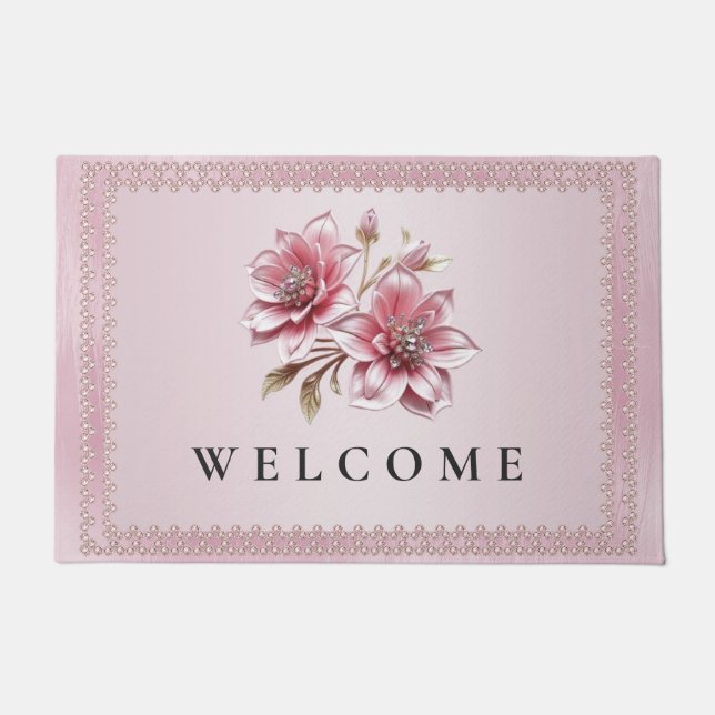 Modern Pink Flowers Doormat Fußmatte (Vorderseite)