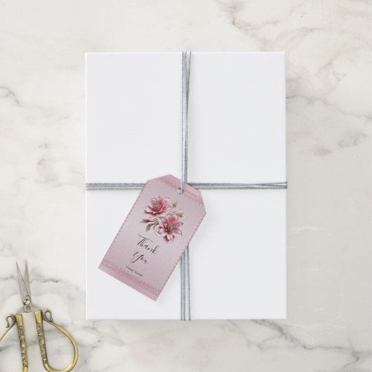 Modern Pink Flowers Gift Tag Geschenkanhänger (Mit Garn)