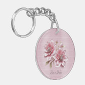Modern Pink Flowers Keychain Schlüsselanhänger (Vorderseite links)